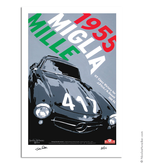 1955 Mille Miglia - John Fitch Signed - 300SL - Paper Print